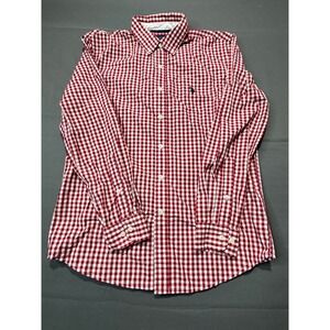 US Polo Assn Mens Button Down Shirt Red White Gingham Plaid Long Sleeve‎ Size M